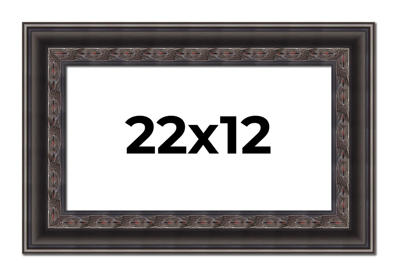 22x12 3.5" Wide Ornate Black Picture Frame - UV Acrylic, Foam Board Backing, Hanging Hardware